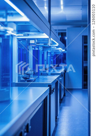 Modern laboratory with advanced technology and blue led lighting for scientific research 126003110