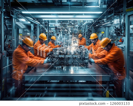 Precision engineering teamwork in modern automotive manufacturing plant conveying technology and efficiency 126003133