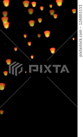 Yi peng festival card. Thailand holiday with paper lantern lights flying in the night sky. Traditional Yi Peng celebration. Vector illustration on black background. Yi peng festival card. Thailand holiday with paper lantern lights flying in the night sky. Traditional Yi Peng celebration. Vector illustration on black background. 126003155