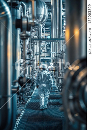 Industrial innovation: modern factory worker in stainless steel processing plant Industrial innovation: modern factory worker in stainless steel processing plant 126003209