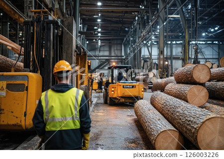 Industrial lumber production: efficient log processing in modern sawmill environment Industrial lumber production: efficient log processing in modern sawmill environment 126003226