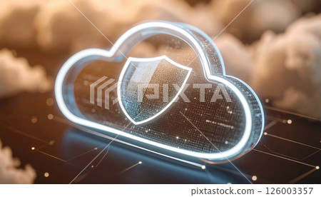 Digital Cloud Security Shield Icon with...-插圖素材 [126003357] - PIXTA圖庫