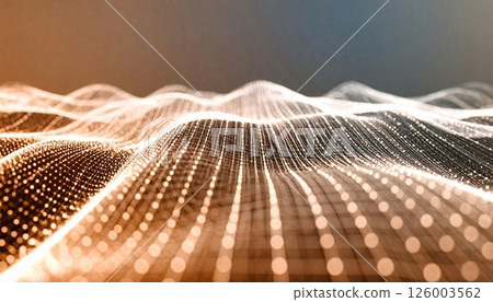 Abstract digital wave landscape with glowing dotted lines flowing over a smooth surface in a high-tech futuristic style perfect for technology and innovation themes 126003562