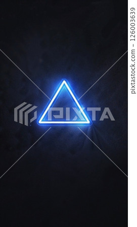 Futuristic neon triangle symbol on dark textured background for modern design and tech projects 126003639