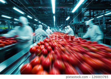 Fast-paced tomato sorting in factory conveyer line: efficiency, automation, and modern food processing technology 126003765