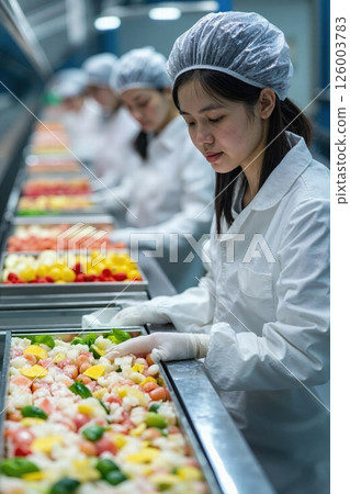Fresh produce quality control in industrial food processing facility for consumer safety and efficiency 126003783
