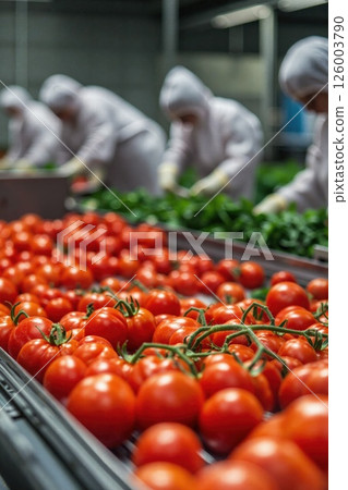 Fresh tomato harvesting process in modern agricultural facility for organic food production 126003790