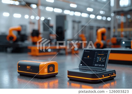 Futuristic industrial robotics lab with advanced equipment and technology for innovative automation solutions Futuristic industrial robotics lab with advanced equipment and technology for innovative automation solutions 126003823