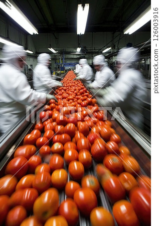 Automated tomato processing in modern factory for food safety and quality control Automated tomato processing in modern factory for food safety and quality control 126003916