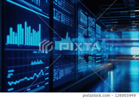 Futuristic data visualization in high-tech control center for analytics and monitoring Futuristic data visualization in high-tech control center for analytics and monitoring 126003949