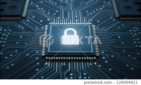 Close up of digital lock icon computer chip,...-插圖素材 [126004021] - PIXTA圖庫