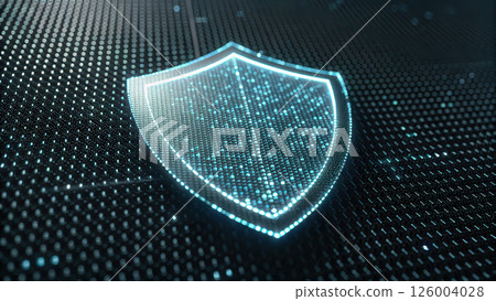 Digital shield icon representing cybersecurity protection with 126004028