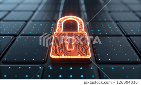 Digital lock icon keyboard with glowing circuit lines 126004036