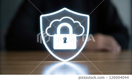 Digital security icon representing cloud data protection 126004044