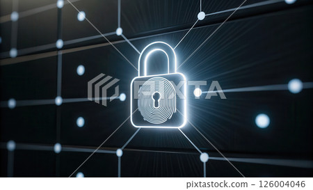 Digital lock with fingerprint and security network background Digital lock with fingerprint and security network background 126004046