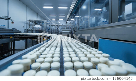 Advanced dairy processing: automated cheese production line in modern industrial facility Advanced dairy processing: automated cheese production line in modern industrial facility 126004143