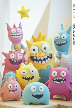 Colorful monster figurine collection with expressive faces for playful decor and creative inspiration 126004181