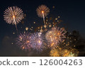 A spectacular fireworks display bursting into the summer night sky A spectacular fireworks display bursting into the summer night sky 126004263