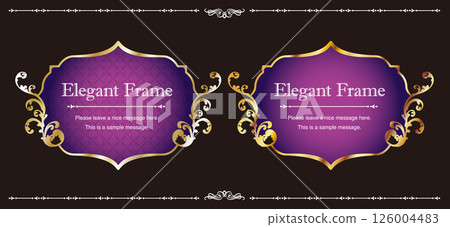 Luxury elegance frame set, ornamental design, decorative border, elegant background, gold, purple 126004483