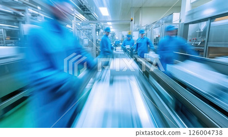 Dynamic industrial production line with motion blur: high-speed manufacturing and automation in modern factory setting Dynamic industrial production line with motion blur: high-speed manufacturing and automation in modern factory setting 126004738