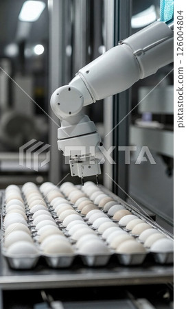 Robotic precision in modern egg production facility: futuristic automation for efficient food processing 126004804