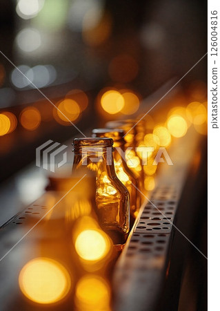Warm ambient glow: vintage glass bottles with cozy candlelight bokeh for rustic interior design and relaxation aesthetics Warm ambient glow: vintage glass bottles with cozy candlelight bokeh for rustic interior design and relaxation aesthetics 126004816