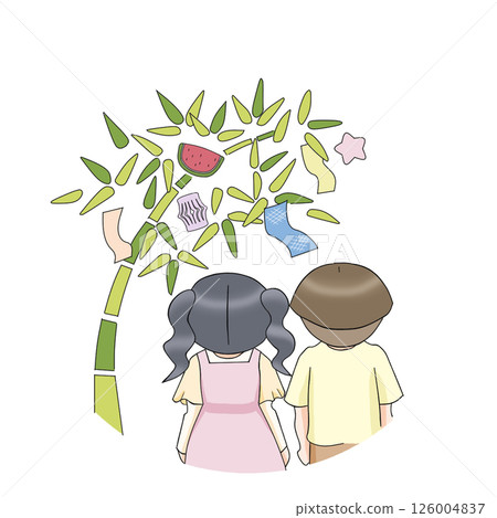 七夕裝飾和男孩女孩沒有背景 126004837