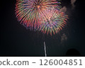 Large rainbow-colored fireworks blooming in the night sky Large rainbow-colored fireworks blooming in the night sky 126004851