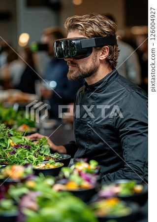 Innovative culinary vr experience in modern restaurant setting with futuristic dining concept 126004927