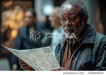 Mature tourist exploring urban map in modern city environment for cultural journey inspiration 126004930