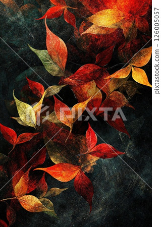 Autumn foliage abstract art with vibrant red and gold leaves on textured background for seasonal design and decor Autumn foliage abstract art with vibrant red and gold leaves on textured background for seasonal design and decor 126005057