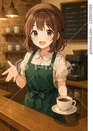 Female clerk working at a cafe Female clerk working at a cafe 126005060