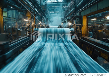 Industrial paper production in motion: high-speed mechanized printing process with vibrant colors and dynamic energy for manufacturing insights Industrial paper production in motion: high-speed mechanized printing process with vibrant colors and dynamic energy for manufacturing insights 126005096