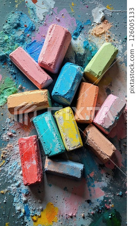 Vibrant chalk pastels on textured artistic canvas for creative projects and design inspiration Vibrant chalk pastels on textured artistic canvas for creative projects and design inspiration 126005133