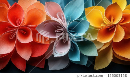Vibrant paper floral arrangement for creative design concepts in art and decor Vibrant paper floral arrangement for creative design concepts in art and decor 126005138