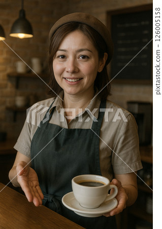 拿著咖啡的咖啡店店員 126005158