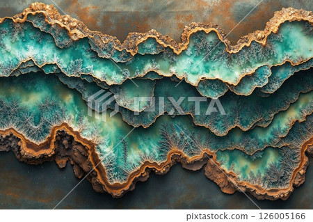 Abstract organic layers in turquoise and rust for modern wall art design and decor concepts 126005166