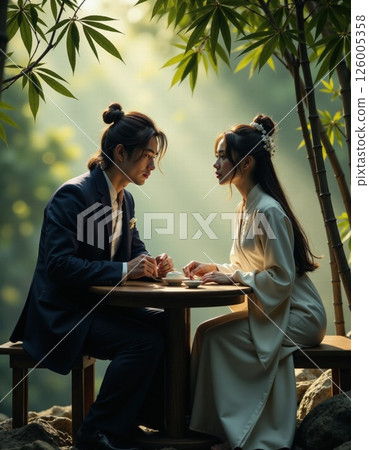 Romantic forest date: elegance and connection in nature's serenity 126005358