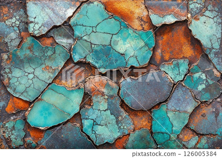 Vibrant turquoise rust texture for creative backdrops and design projects 126005384
