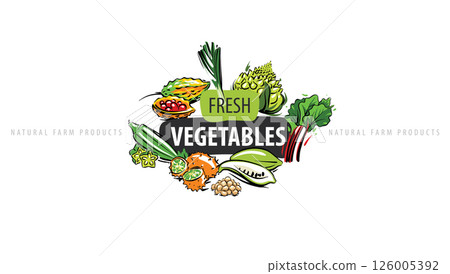logo with painted fresh vegetables logo with painted fresh vegetables 126005392