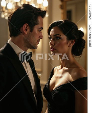 Elegant evening affair: sophisticated couple at formal gala event 126005439