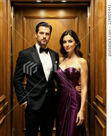 Elegant evening glamour in an opulent elevator setting for high-class events and ceremonies 126005441