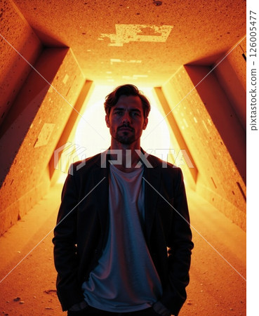 Mysterious silhouette in illuminated tunnel - urban design inspiration for creative projects Mysterious silhouette in illuminated tunnel - urban design inspiration for creative projects 126005477
