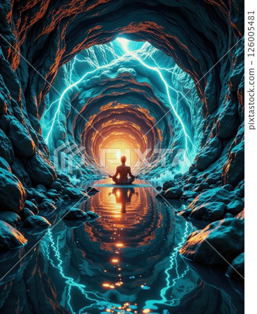 Mystical meditative journey through a vibrant illuminated cavern of energy and tranquility Mystical meditative journey through a vibrant illuminated cavern of energy and tranquility 126005481