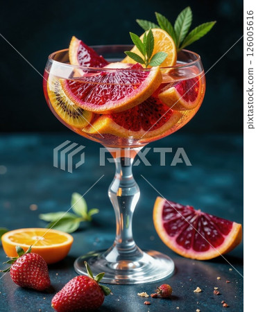 Refreshing citrus sangria cocktail with blood orange and mint garnish - perfect for summer gatherings 126005616