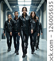 Urban fashion trendsetters in sleek black leather, captivating modern street style for autumn wardrobe inspiration 126005635