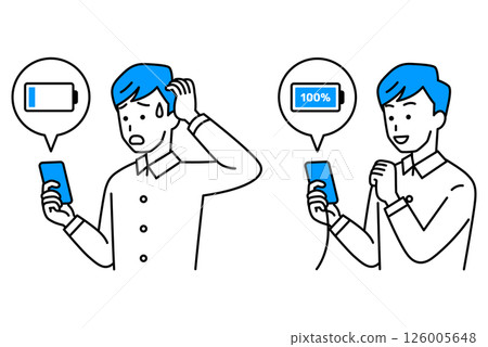 一名普通男子正在為他的智慧型手機電池組充電 126005648