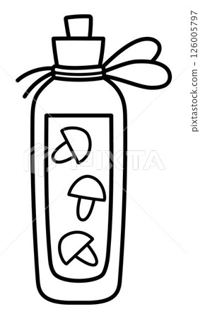 Vector black and white mushroom magic potion icon. Cute glass jar with elixir or brew. Woodland princess or witch line clipart. Fantasy forest illustration, coloring page. Magic fairytale drink Vector black and white mushroom magic potion icon. Cute glass jar with elixir or brew. Woodland princess or witch line clipart. Fantasy forest illustration, coloring page. Magic fairytale drink 126005797