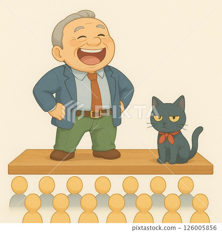 The principal is in top form. His pet cat Chacha watches coldly. School/Assembly/Principal/Teacher/Gag/Greetings 126005856