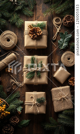 Rustic holiday gift wrapping ideas with natural elements and eco-friendly materials for christmas Rustic holiday gift wrapping ideas with natural elements and eco-friendly materials for christmas 126005933